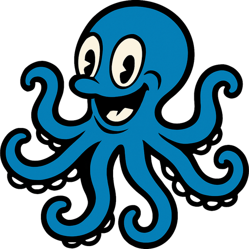 Rubber Hose Style octopus.
In-Game asset.  2d.  High contrast.  No shadows