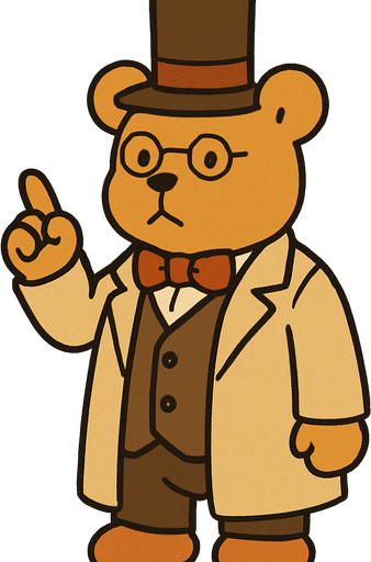 Teddy bear professor Layton game style.
In-Game asset.  2d.  High contrast.  No shadows