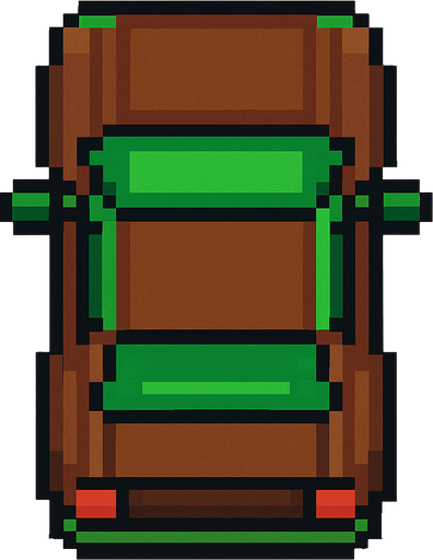 Draw 2d pixel car top view brown+green.
In-Game asset.  2d.  High contrast.  No shadows