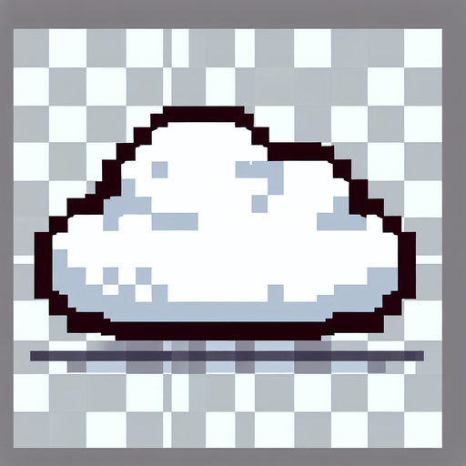 8-bit. Cartoon. White cloud. In game asset Single Game Texture. In-Game asset. 2d. Blank background. High contrast. No shadows.
