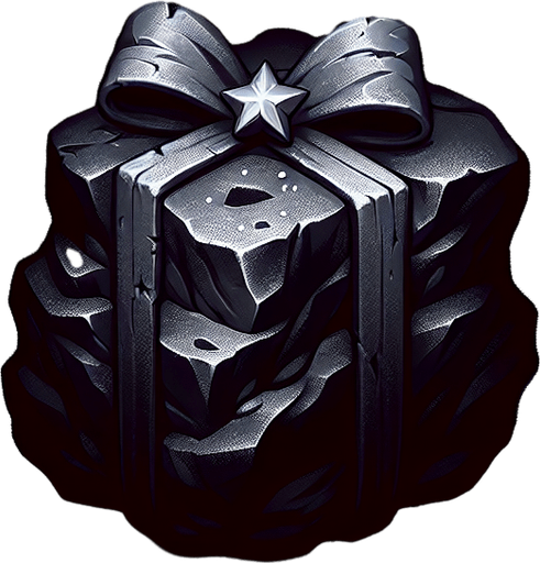 eerie christmas inspired lump of coal with a resident evil style.
Single Game Texture. In-Game asset. 2d. Blank background. High contrast. No shadows.