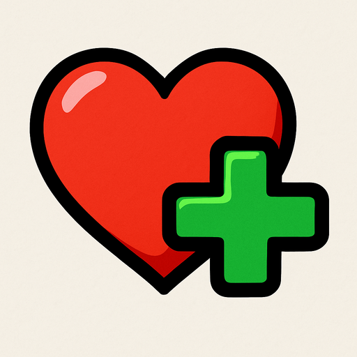 un corazón con un "+" verde al lado del corazon.
In-Game asset.  2d.  High contrast.  No shadows. Cartoon