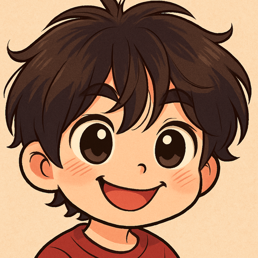 make him in cartoon chibi style, retains his characteristic features such as his puppy dog ​​eyes and mischievous expression, energetic and friendly smile like a curious child, please
