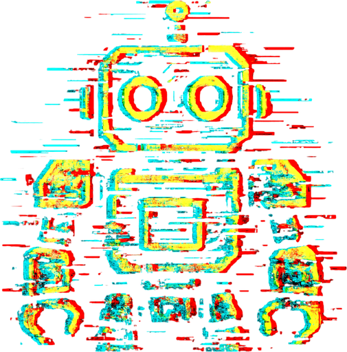 glitch robot.
In-Game asset.  2d.  High contrast.  No shadows