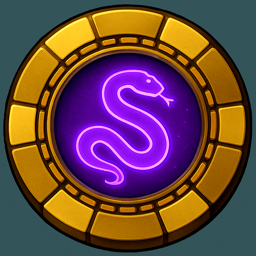 Change the shield in the center to a picture of a winding snake and the background color in the center in purple.