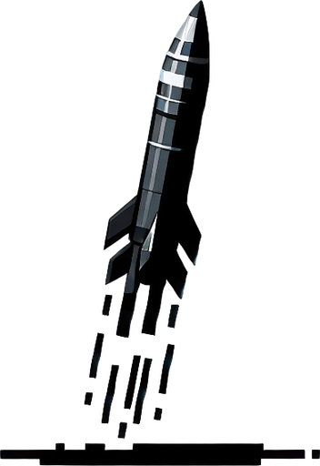 missile that come from air and land in ground.
Single Game Texture. In-Game asset. 2d. Blank background. High contrast. No shadows.