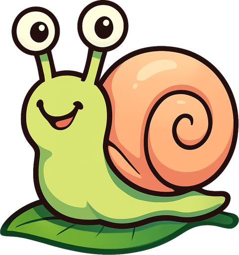 “A cute cartoon-style snail character for a mobile game. Soft pastel-colored shell (spiral-shaped), smooth shiny body in light beige or green, big round eyes on long eye stalks, small smiling mouth, friendly and playful expression. Standing on a leaf or simple colorful background. High-quality digital illustration, perfect for a kids game.”.
In-Game asset.  2d.  High contrast.  No shadows. cartoon style