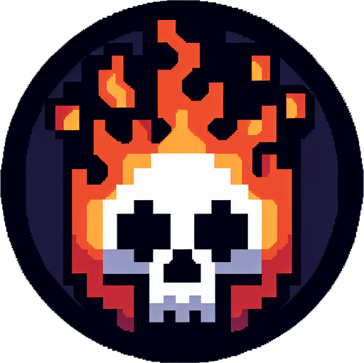 fireskull button. pixelart..
Single Game Texture. In-Game asset. 2d. Blank background. High contrast. No shadows.