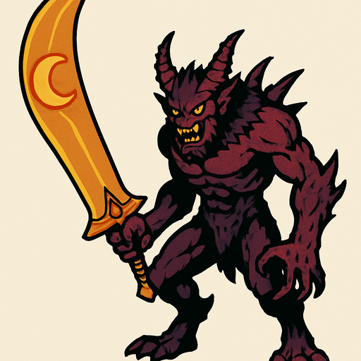It's a scary monster, it has a 50-meter sword in its hand, it looks like the full moon sword in the game Metin2..
In-Game asset.  2d.  High contrast.  No shadows