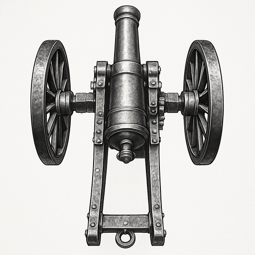 military, cannon, top view, realistic silver color
In-Game asset.  2d.  High contrast.  No shadows