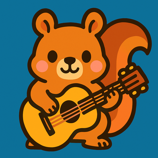 a cute squirrel with a gutair.
In-Game asset.  2d.  High contrast.  No shadows