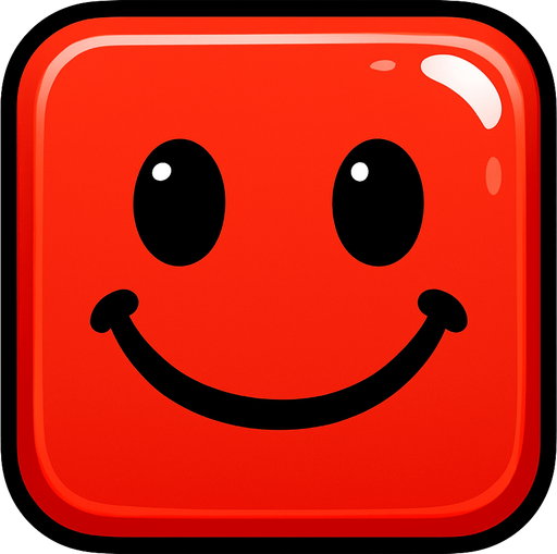 Can you draw a smiling face with rounded edges, square red and shiny effect?.
In-Game asset.  2d.  High contrast.  No shadows