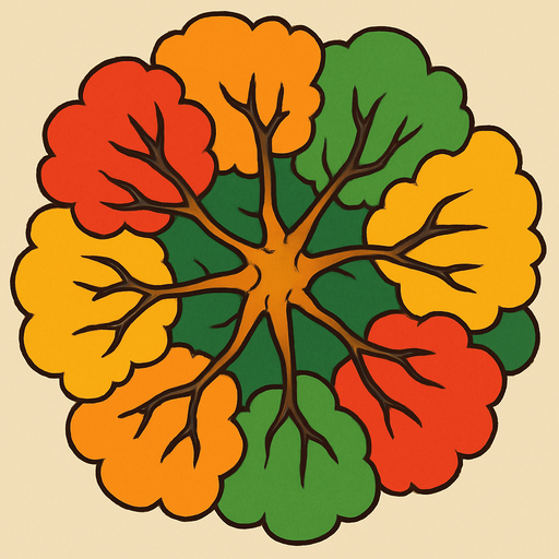 Top view of colorful tree looking upwards.
In-Game asset.  2d.  High contrast.  No shadows