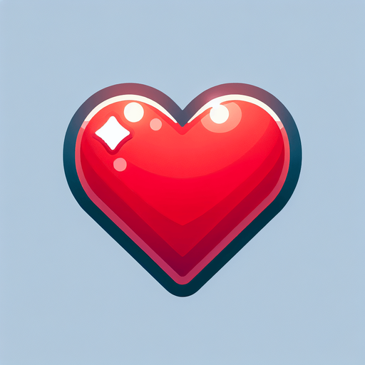 a cute looking heart. bright red..
Single Game Texture. In-Game asset. 2d. Blank background. High contrast. No shadows.