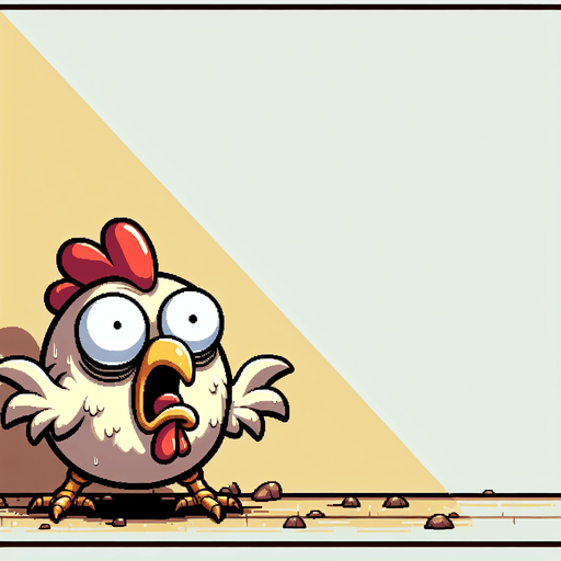 cartoon scared chicken.
Single Game Texture. In-Game asset. 2d. Blank background. High contrast. No shadows.