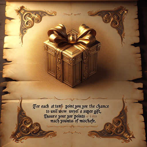 a pergament with a golden present at top, at the bottom there is the text: "Each tenth point you have the change to get a super Present, make sure naughty points are equal to kind points"