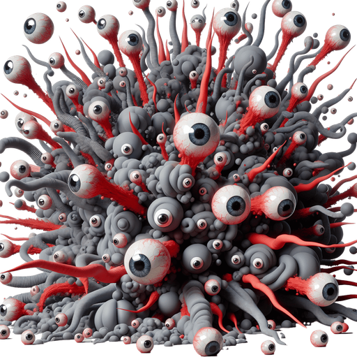 Gray red blob explosion, tentacles, eye balls, squelch
Single Game Texture. In-Game asset. 2d. Blank background. High contrast. No shadows.