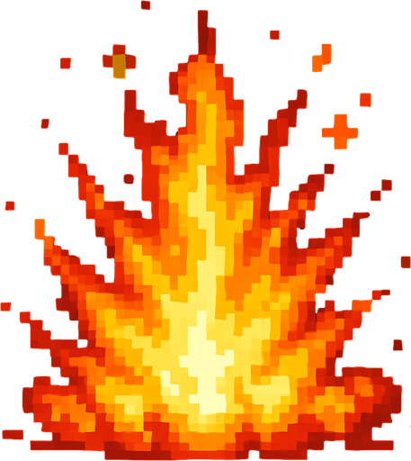 Creame una explosion de fuego pixelar.
In-Game asset.  2d.  High contrast.  No shadows