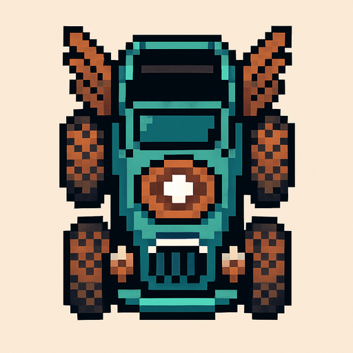 pixel art fantasy car bird's eye view.
In-Game asset.  2d.  High contrast.  No shadows