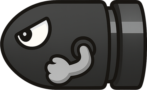 bill balla de super mario bros . No background. Transparent background. Blank background. No shadows. 2d. In-Game asset. flat