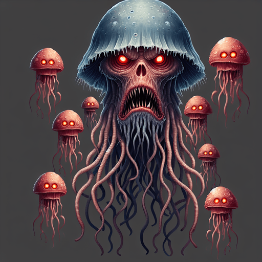 korkunç denizanası.
Single Game Texture.  In-Game asset.  2d.  Blank background.  High contrast.  No shadows