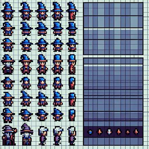 wisard 8 bit from the top down.
Single Game Texture. In-Game asset. 2d. Blank background. High contrast. No shadows.