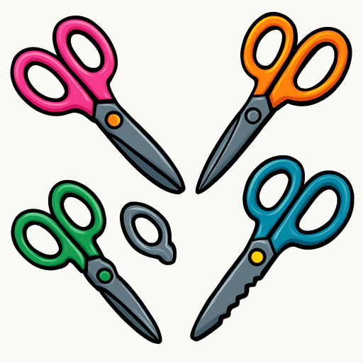 Pack of different scissors.
In-Game asset.  High contrast.  No shadows. 3D