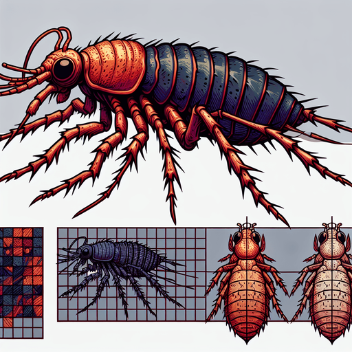 a flea.
Single Game Texture. In-Game asset. 2d. Blank background. High contrast. No shadows.
