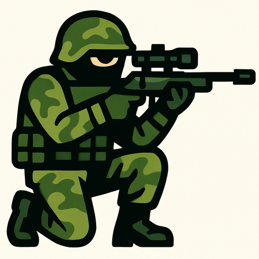 Sniper soilder.
In-Game asset.  2d.  High contrast.  No shadows