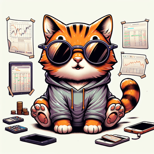 The character in the image is a cartoon-style, orange tabby cat with noticeable stripes, wearing oversized, round, dark opaque sunglasses. Its body is smaller compared to its head, emphasizing a cute, chubby appearance. Dressed in a simple, light-colored hoodie with a drawstring, this cat, equipped with a digital device and papers scattered around, embodies the essence of a stock tracker in a state of urgency, trying to sell tokens rapidly. With its paws depicted as if managing multiple tasks at once, the character combines a playful and whimsical style with the dynamic, sometimes chaotic world of trading, making it an engaging mascot or protagonist for narratives exploring the fast-paced realm of finance..
Single Game Texture. In-Game asset. 2d. Blank background. High contrast. No shadows.