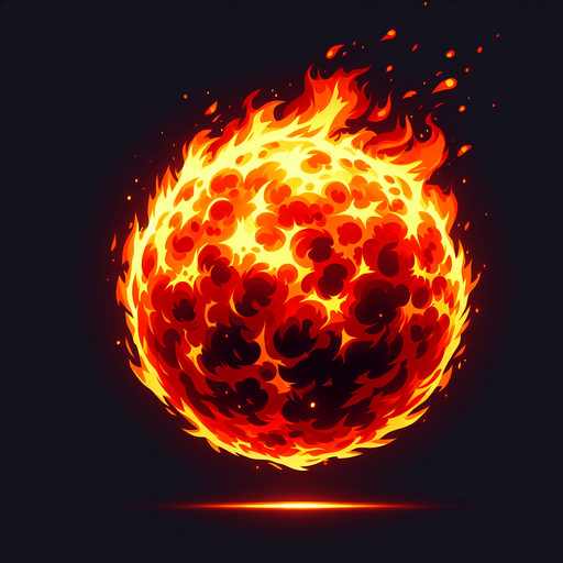 A fireball.
Single Game Texture. In-Game asset. 2d. Blank background. High contrast. No shadows.