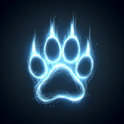 A glowing paw print (wolf, bear, or cat-like) leaving a faint spectral trail..
Single Game Texture.  In-Game asset.  2d.  Blank background.  High contrast.  No shadows