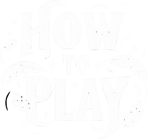A white SVG with big bold letters, that says “How to play”. A couple black feathers flying off the edge of the word. Single Game Texture.  In-Game asset.  2d.  Blank background.  High contrast.  No shadows