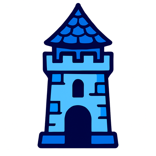 Blue Tower.
In-Game asset.  2d.  High contrast.  No shadows