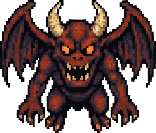 Un mounstro gigante con alas mirado desde arriba en pixel art.
In-Game asset.  2d.  High contrast.  No shadows