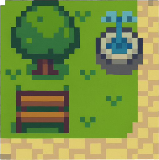 Park tile 2d pixilated topdown.
In-Game asset.  2d.  High contrast.  No shadows