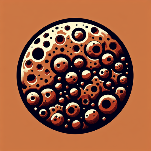 daire şeklinde kraterler bulunan gir gezegen.
Single Game Texture. In-Game asset. 2d. no background. High contrast. No shadows.
