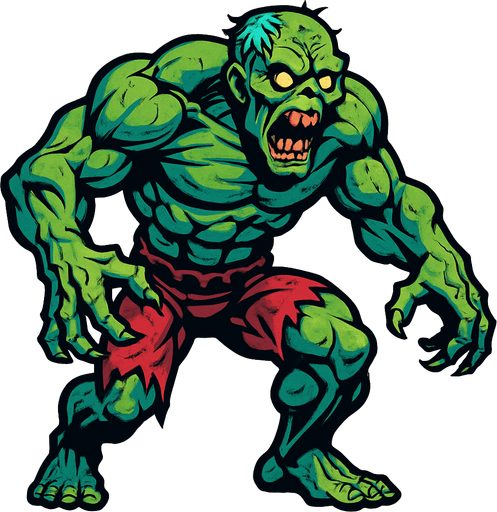 mostruo musculoso zombie.
In-Game asset.  2d.  High contrast.  No shadows