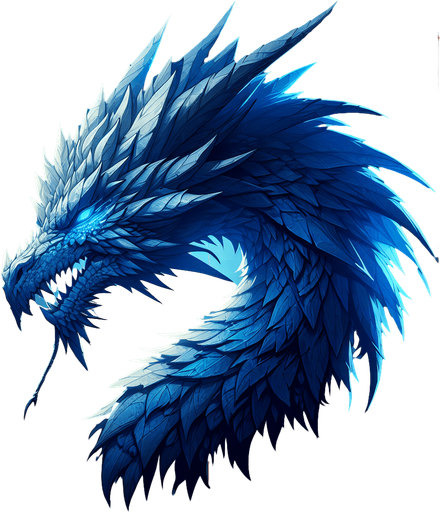blue lighting dragon head.
Single Game Texture.  In-Game asset.  2d.  Blank background.  High contrast.  No shadows