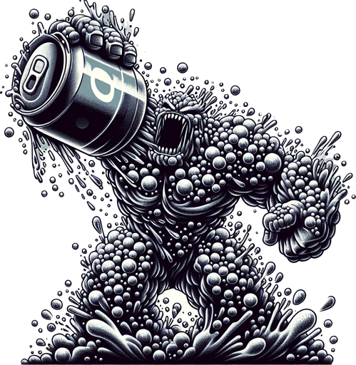 Cola monster, VERY BIG, coming out of a soda can.
Single Game Texture.  In-Game asset.  2d.  Blank background.  High contrast.  No shadows