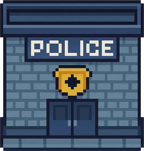 Poilce Station tile 2d pixilated topdown.
In-Game asset.  2d.  High contrast.  No shadows