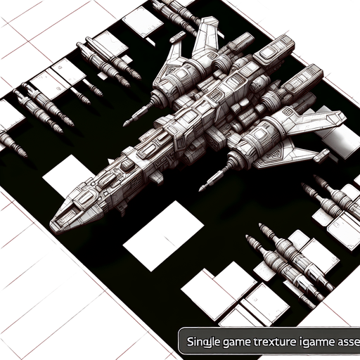 Космолет с оружием и видом с верху.
Single Game Texture. In-Game asset. 2d. Blank background. High contrast. No shadows.