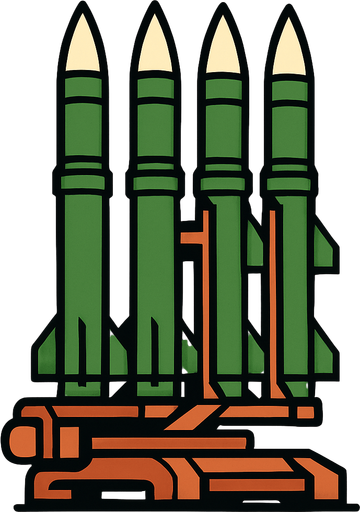 fixed anti-aircraft air defense system, rocket launcher, missiles vertically
In-Game asset.  2d.  High contrast.  No shadows