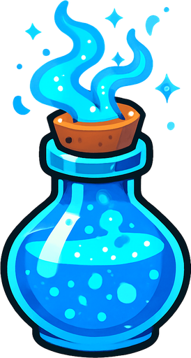 sihirli iksir mavi renk.
In-Game asset.  2d.  High contrast.  No shadows