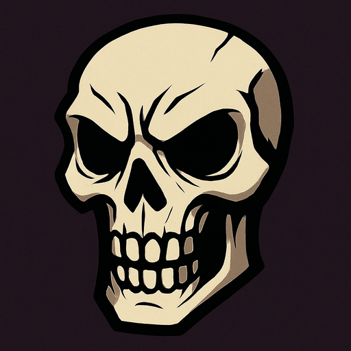 2d mysterious and scary skeleton character's head.
In-Game asset.  2d.  High contrast.  No shadows