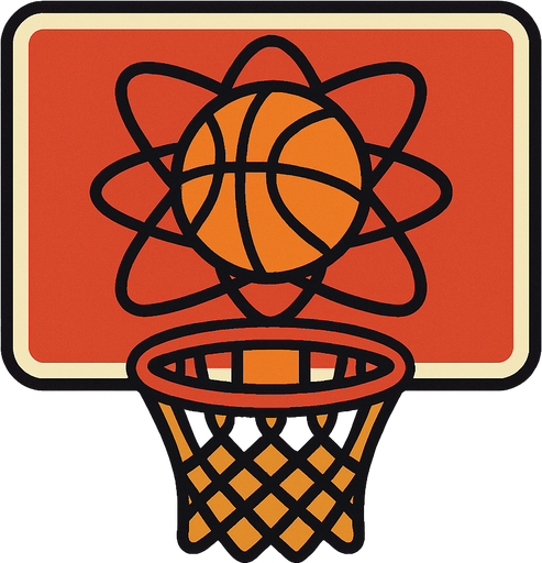 yukardan bakıyormuş gibi gözüken atom çekirdeğine benzer bir basketbol potası.
In-Game asset.  2d.  High contrast.  No shadows