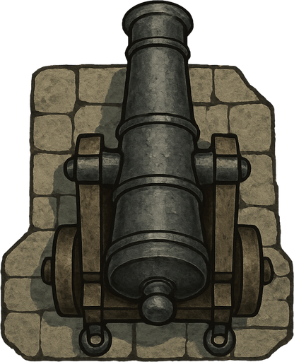 17. century grey cannon for seaside only naked shooting cannon topdownlook medieval-semirealistic,.
In-Game asset.  2d.  High contrast.  No shadows