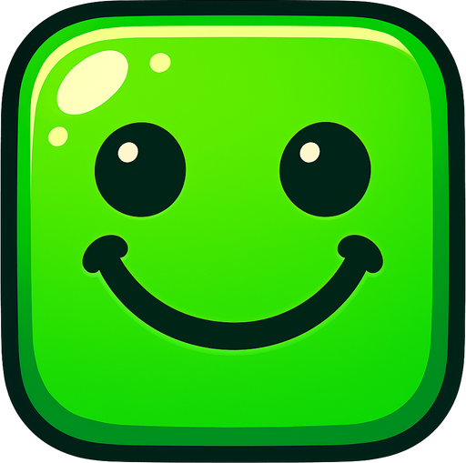 Can you draw a smiling face with rounded edges, green and shiny effect?.
In-Game asset.  2d.  High contrast.  No shadows