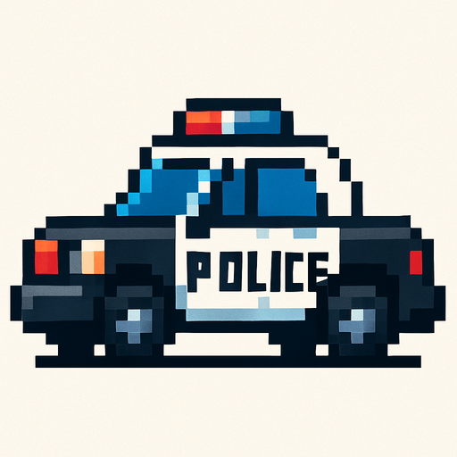 2d pixel art police car.
In-Game asset.  2d.  High contrast.  No shadows