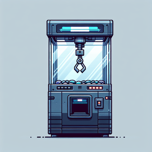A claw grabber arcade machine with transparent screen.
Single Game Texture. In-Game asset. 2d. Blank background. High contrast. No shadows.